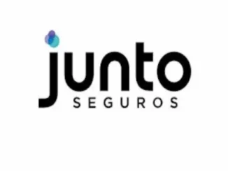 The logo for Junto Seguros. The word "Junto" is in a black, rounded, sans-serif font, with a small icon of overlapping blue and purple circles above the 'j'. The word "Seguros" is in a smaller, black, all-caps sans-serif font centered below the 'unto'.