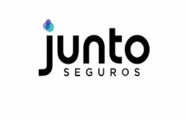 The logo for Junto Seguros. The word "Junto" is in a black, rounded, sans-serif font, with a small icon of overlapping blue and purple circles above the 'j'. The word "Seguros" is in a smaller, black, all-caps sans-serif font centered below the 'unto'.